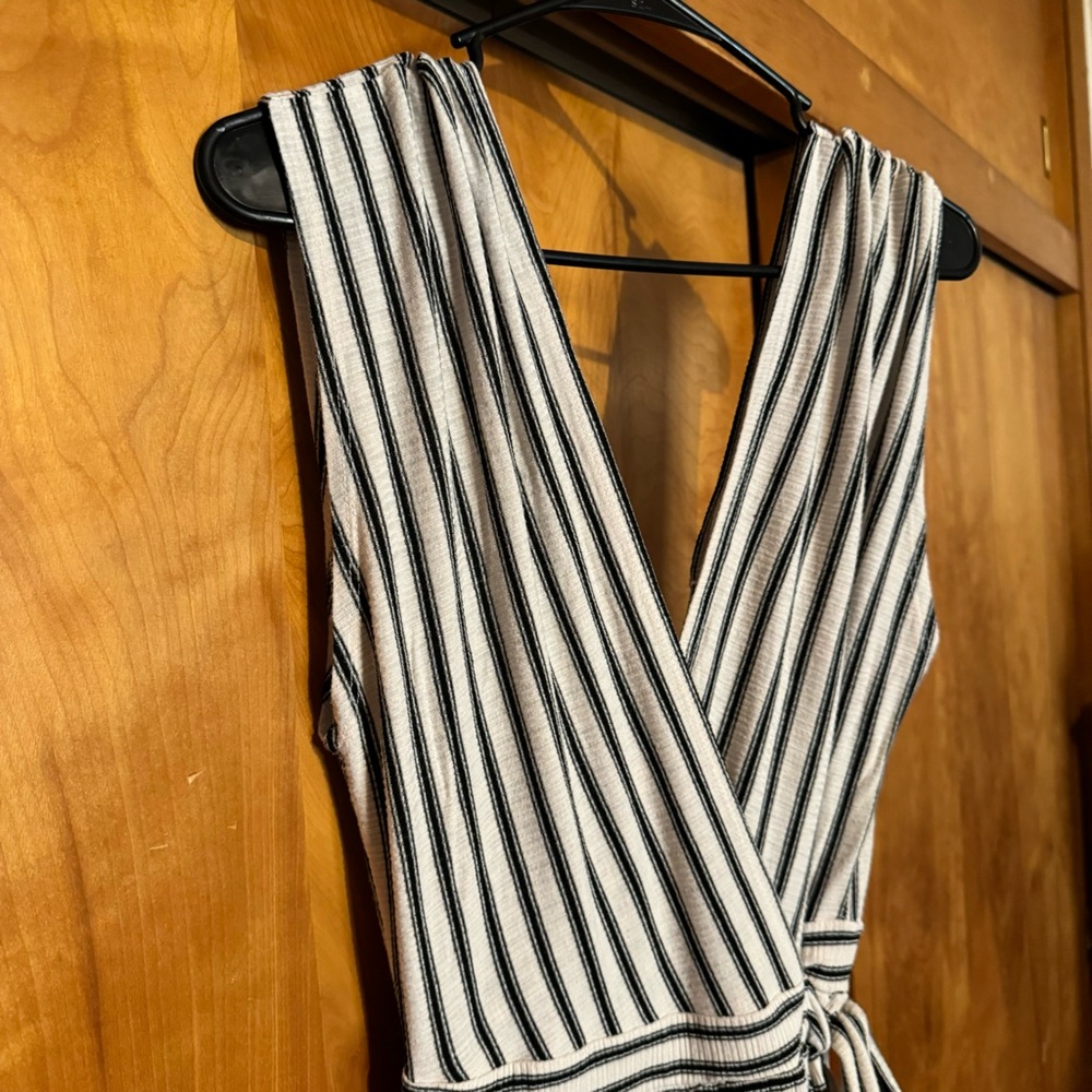 Billabong Easy Day Jumpsuit Romper Striped Ivory Black Side Tie - Picture 5 of 10